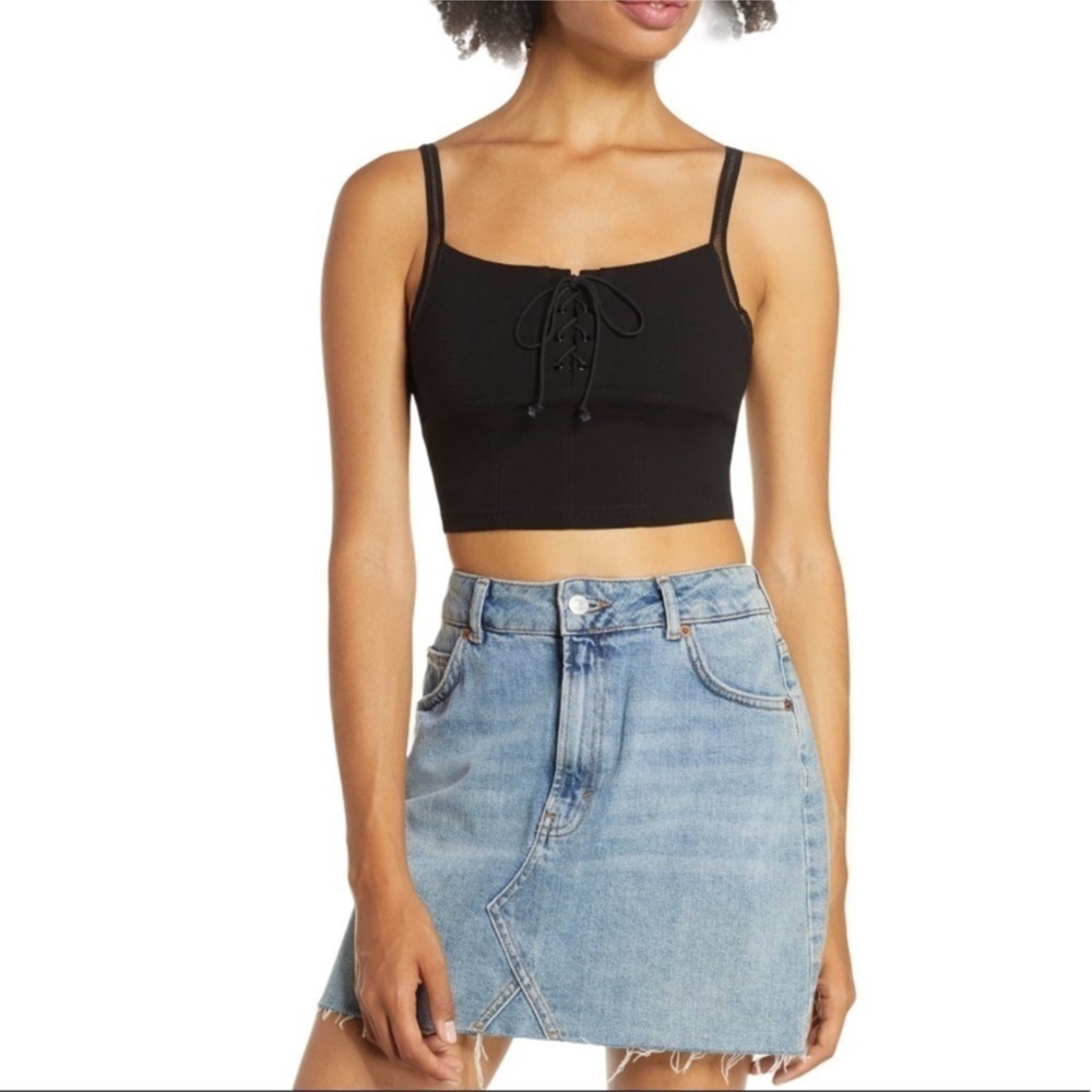 Free People Tie Front Sheās Fancy Black Brami Top Size Small Women